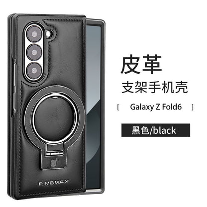 Leather Protective Case for Galaxy Z Fold 6 with Built-In Ring Kickstand