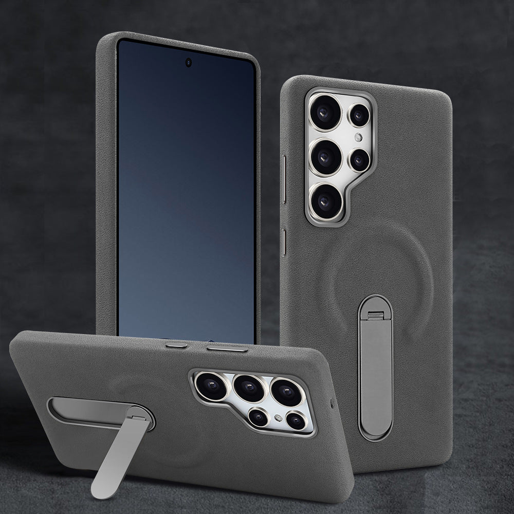 Premium Leather Finish Back Cover with Built-in Kickstand for Smartphone