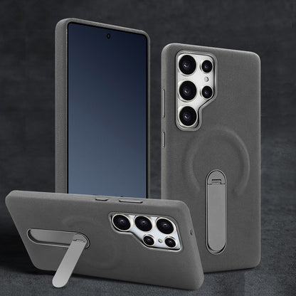 Premium Leather Finish Back Cover with Built-in Kickstand for Smartphone