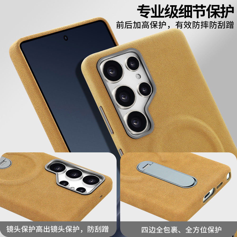 Premium Leather Finish Back Cover with Built-in Kickstand for Smartphone