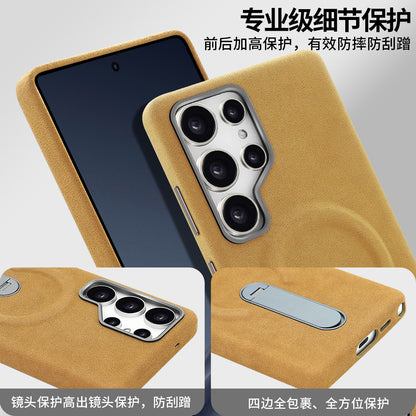 Premium Leather Finish Back Cover with Built-in Kickstand for Smartphone