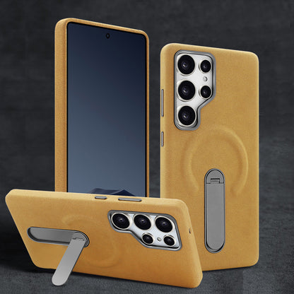 Premium Leather Finish Back Cover with Built-in Kickstand for Smartphone