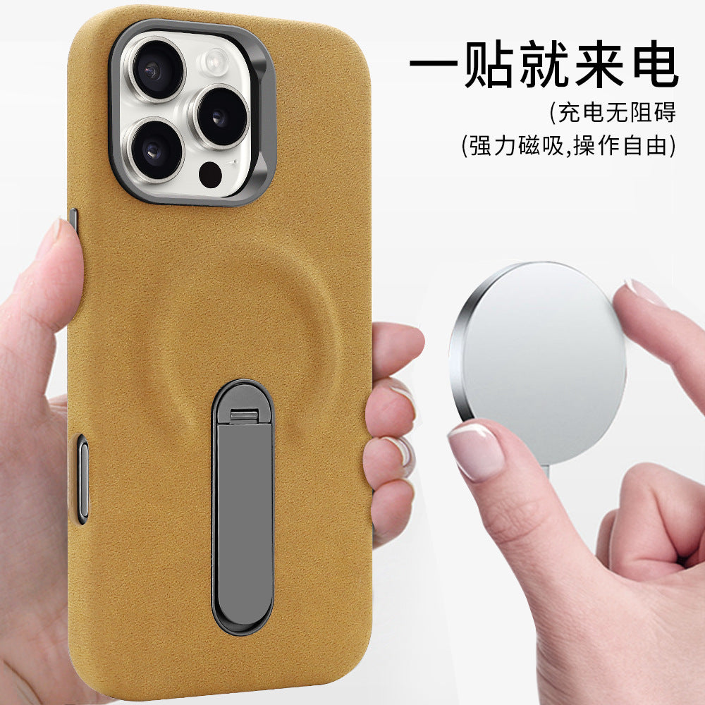 Leather Finish Back Cover with Built-in Kickstand for Smartphone