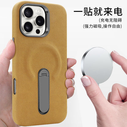 Leather Finish Back Cover with Built-in Kickstand for Smartphone