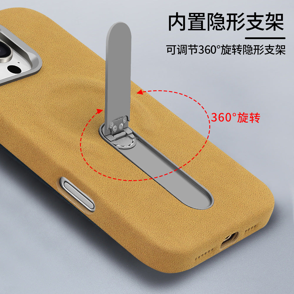 Leather Finish Back Cover with Built-in Kickstand for Smartphone