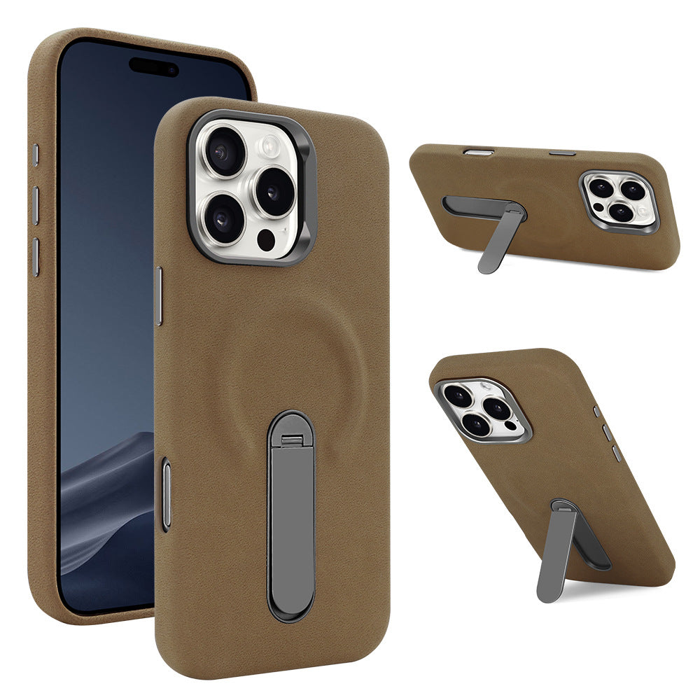 Leather Finish Back Cover with Built-in Kickstand for Smartphone