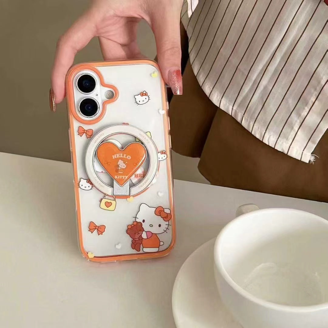 Cute Cartoon Orange Border Phone Case with Heart Ring Holder