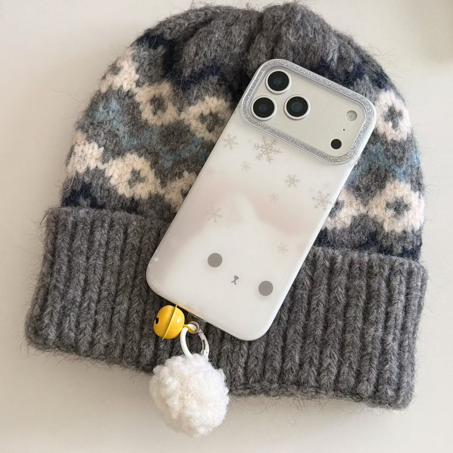 Cute Snowflake Bear Transparent Phone Case with Charm