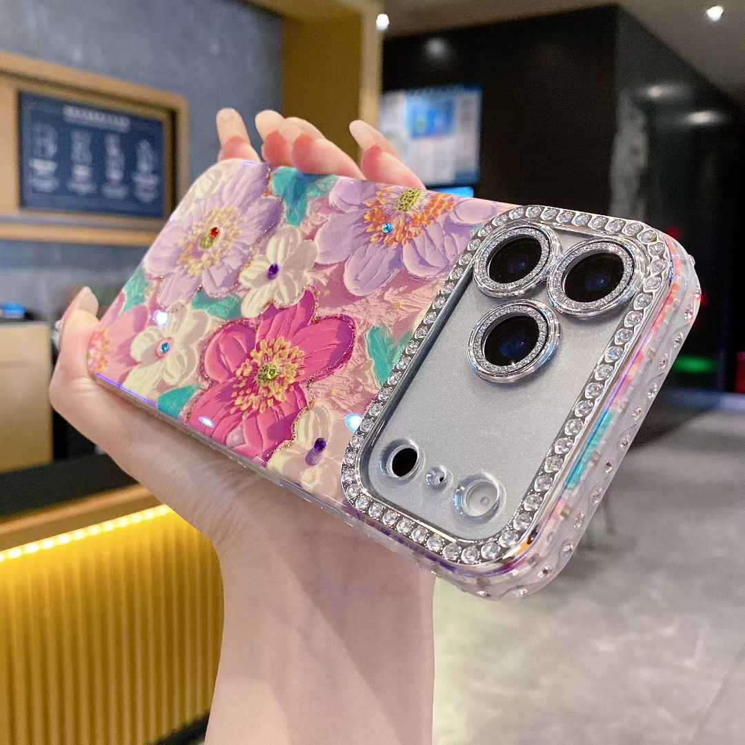 Luxury 3D Floral Rhinestone Clear Phone Case – Shockproof Glitter Back Cover