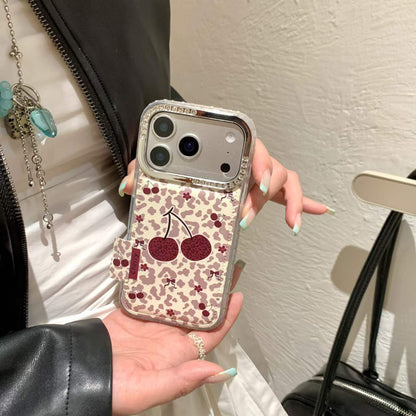 Cherry Print Clear Back Cover with Card Holder Compatible with iPhone Models