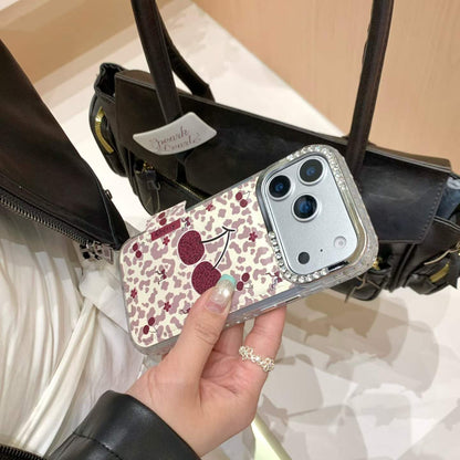 Cherry Print Clear Back Cover with Card Holder Compatible with iPhone Models