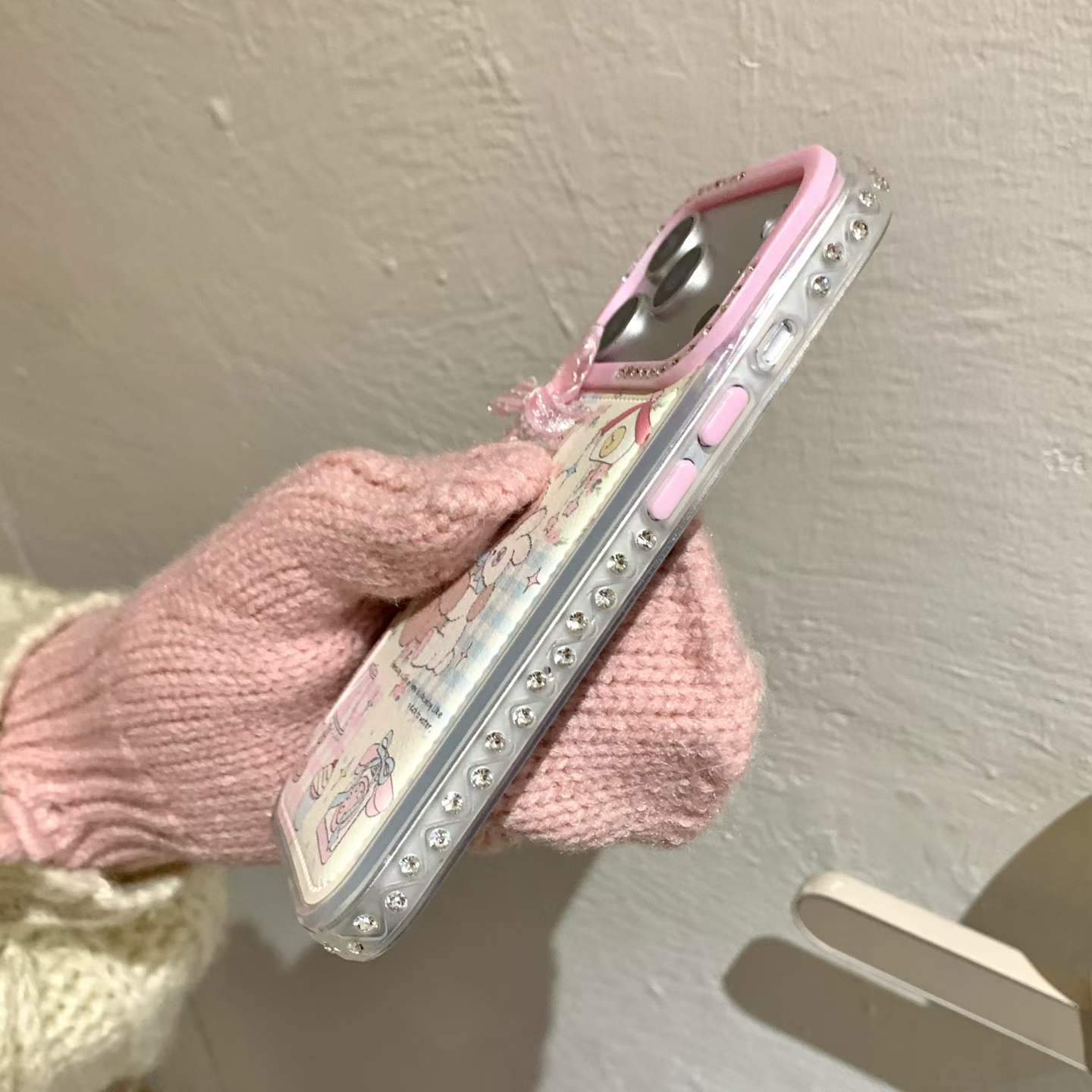 Cute Teddy & Bunny Pastel Back Cover with Bow & Card Holder Compatible with iPhone Models