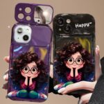 CaseIT India Happy Girl Glossy iPhone Case with Sliding Mirror Camera Cover