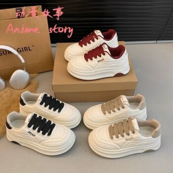 Retro Chunky Platform Sneakers – Cream & Burgundy Edition