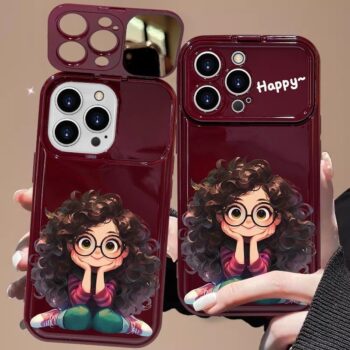 CaseIT India Happy Girl Glossy Maroon iPhone Case with Sliding Mirror Cover