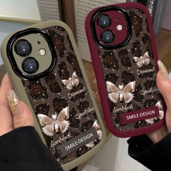 Luxury Diamond Butterfly & Leopard Print Glitter iPhone Case