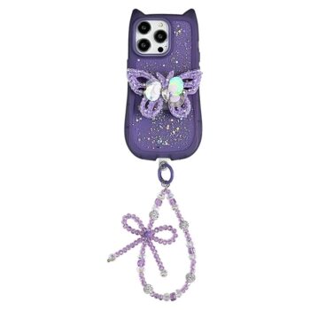 CaseIT India Glitter Butterfly Crossbody iPhone Case with Strap (Purple)