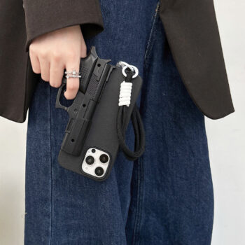 CaseIT India Gun-Shaped Grip iPhone Case with Wrist Strap (Black)