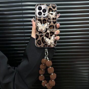 CaseIT India Luxe Leopard Bow Charm iPhone Case with Plush Beaded Strap