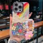 CaseIT India Holographic Rainbow & Floral Glitter iPhone Case with Beaded Strap
