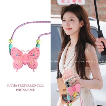 CaseIT India Pink Butterfly Crossbody Phone Holder with Adjustable Strap